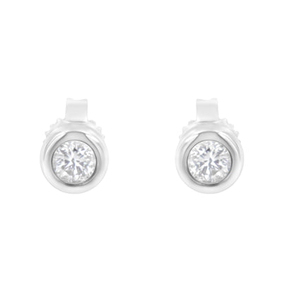10K White Gold 1/4 Cttw Round Brilliant-Cut Near Colorless Diamond Bezel-Set Stud Earrings (H-I Color, I1-I2 Clarity) by Bids.com