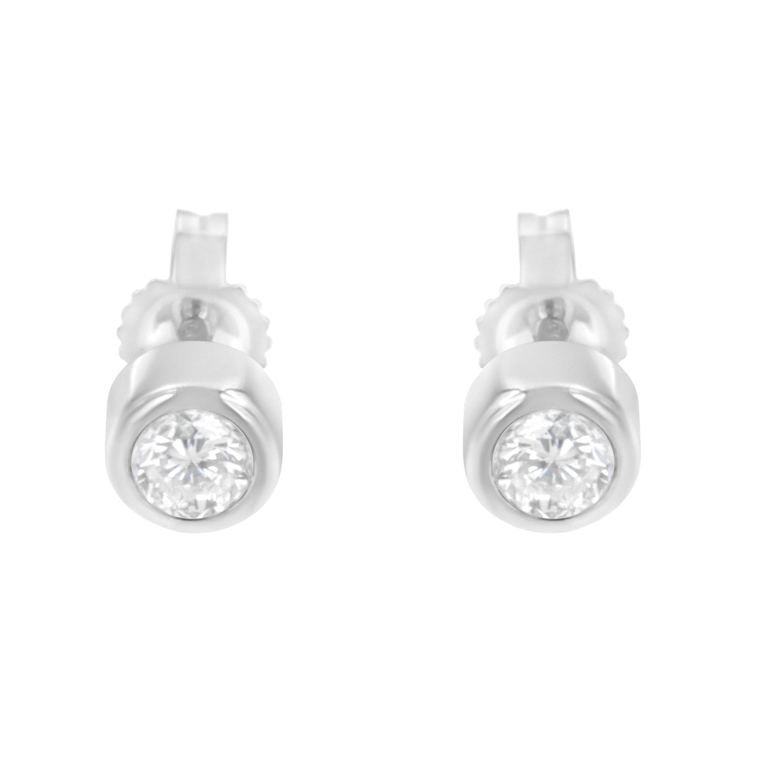 10K White Gold 0.30 Cttw Round Brilliant-Cut Near Colorless Diamond Bezel-Set Stud Earrings (H-I Color, I1-I2 Clarity) by Bids.com