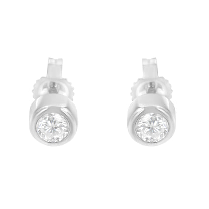 10K White Gold 0.30 Cttw Round Brilliant-Cut Near Colorless Diamond Bezel-Set Stud Earrings (H-I Color, I1-I2 Clarity) by Bids.com