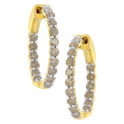 10K Yellow Gold Plated Sterling Silver Diamond Hoop Earrings (2 cttw, K-L Color, I2-I3 Clarity) by Bids.com