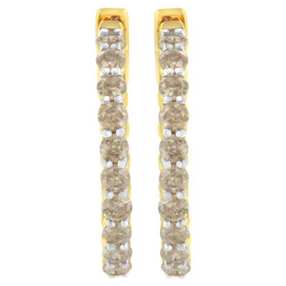 10K Yellow Gold Plated Sterling Silver Diamond Hoop Earrings (2 cttw, K-L Color, I2-I3 Clarity) by Bids.com