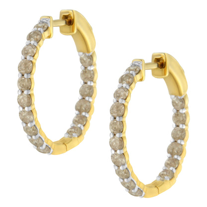 10K Yellow Gold Plated Sterling Silver Diamond Hoop Earrings (2 cttw, K-L Color, I2-I3 Clarity) by Bids.com