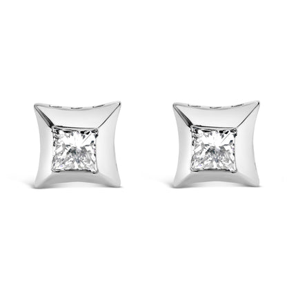 10K White Gold 1/2 Cttw Invisible Set Princess-Cut Diamond Stud Earrings (H-I Color, SI2-I1 Clarity) by Bids.com