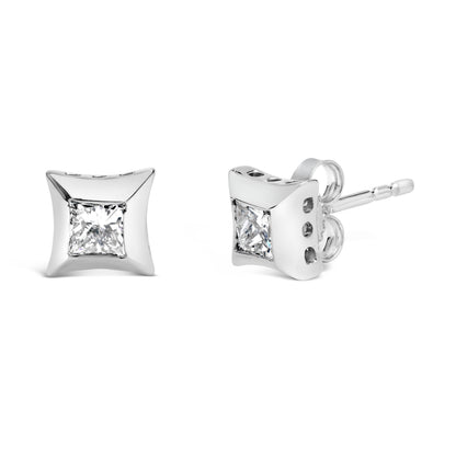 10K White Gold 1/2 Cttw Invisible Set Princess-Cut Diamond Stud Earrings (H-I Color, SI2-I1 Clarity) by Bids.com