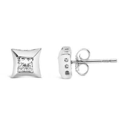 10K White Gold 1/2 Cttw Invisible Set Princess-Cut Diamond Stud Earrings (H-I Color, SI2-I1 Clarity) by Bids.com