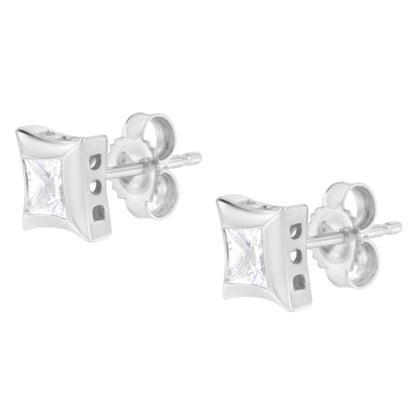10K White Gold 1/2 Cttw Invisible Set Princess-Cut Diamond Stud Earrings (H-I Color, SI2-I1 Clarity) by Bids.com