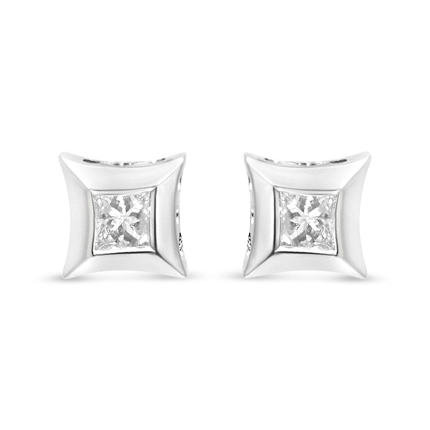 10K White Gold 1/3 Cttw Invisible Set Style Princess-Cut Diamond Stud Earrings (H-I Color, SI2-I1 Clarity) by Bids.com