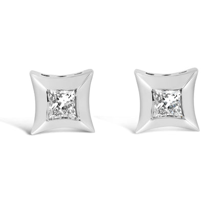 10K White Gold 1/5 Cttw Invisible Set Princess-Cut Diamond Stud Earrings (H-I Color, SI2-I1 Clarity) by Bids.com