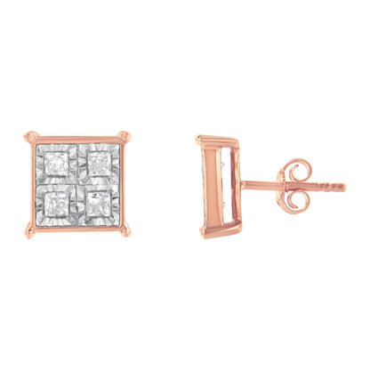 Rose Gold Plated Sterling Silver Diamond Composite Stud Earrings (3/4 cttw, J-K Color, I1-I2 Clarity) by Bids.com