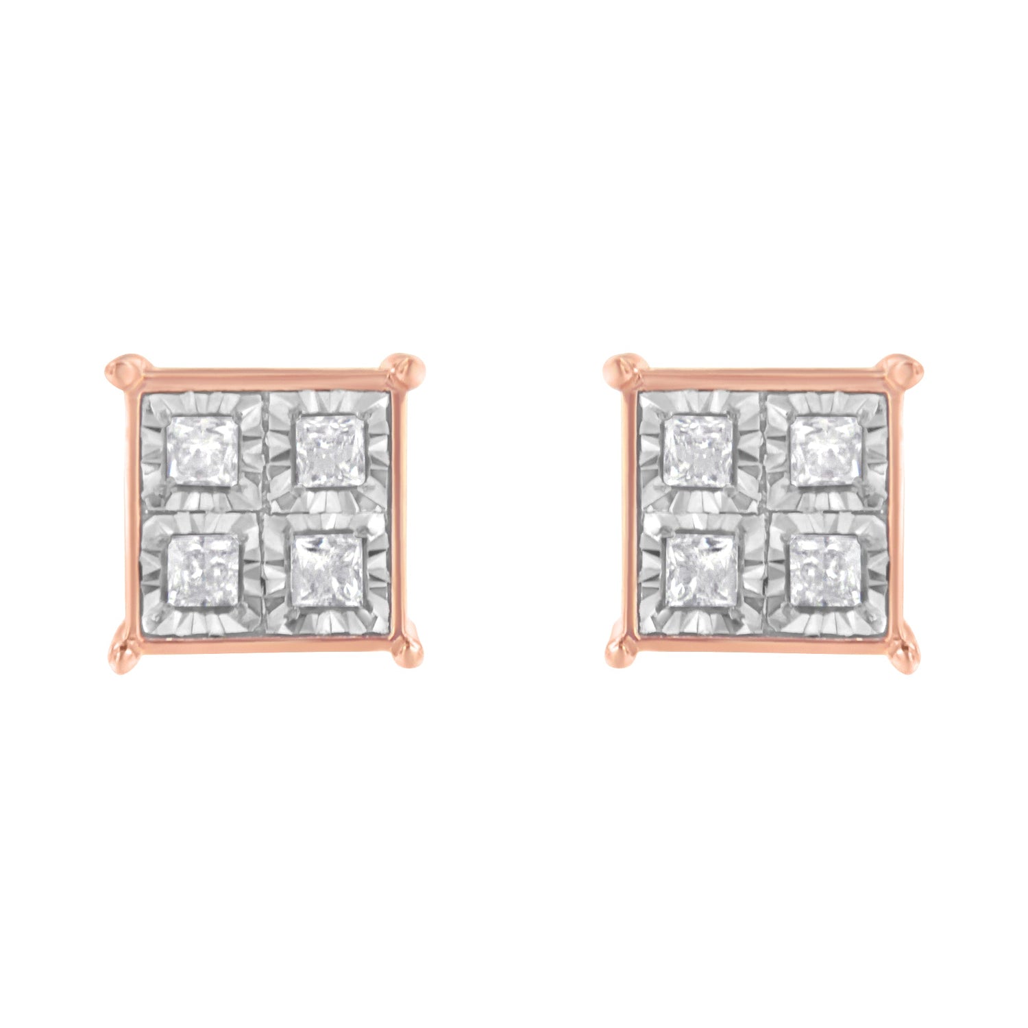 Rose Gold Plated Sterling Silver Diamond Composite Stud Earrings (3/4 cttw, J-K Color, I1-I2 Clarity) by Bids.com