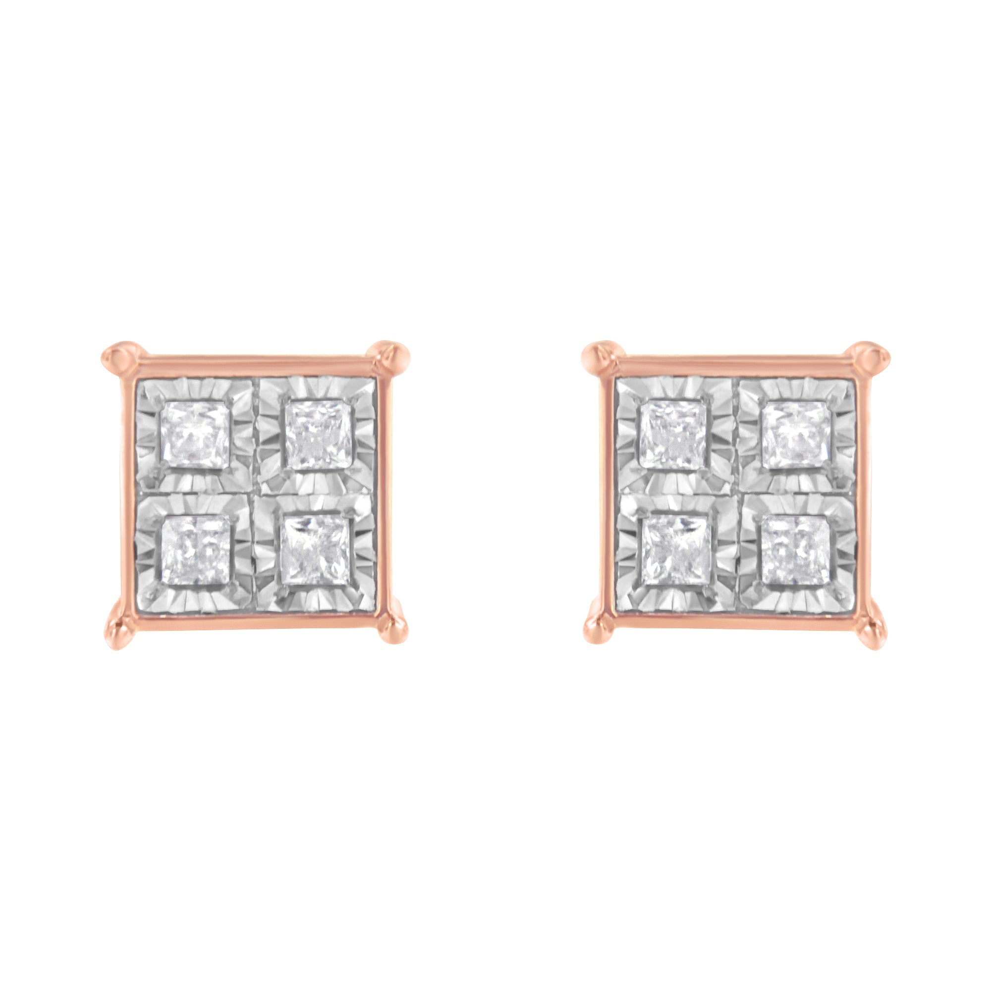 Rose Gold Plated Sterling Silver Diamond Composite Stud Earrings (3/4 cttw, J-K Color, I1-I2 Clarity) by Bids.com