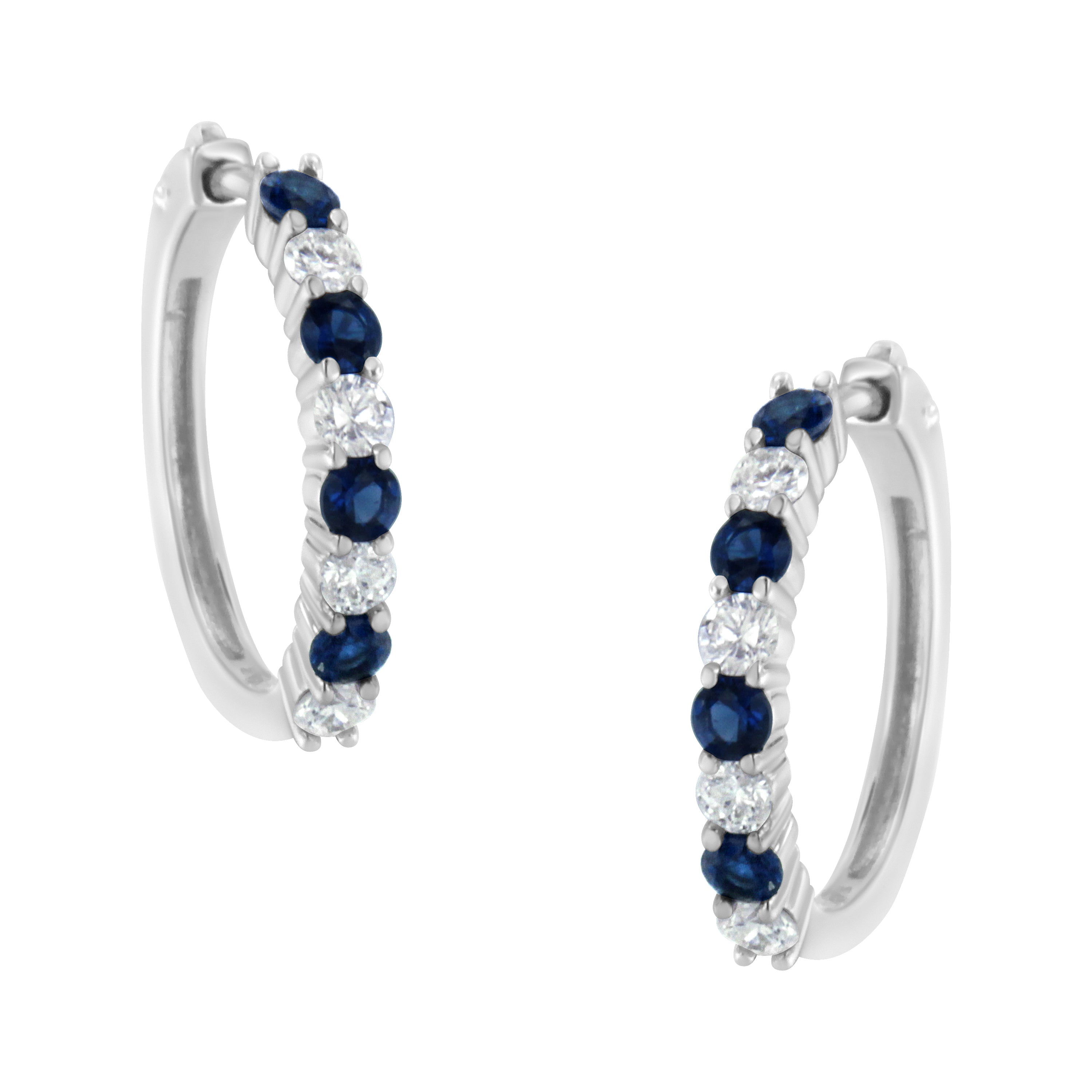 10K White Gold, Â½ Cttw Diamond, &amp; Â½ Cttw Lab-Grown Blue Sapphire Leverback Hoop Earrings (H-I Color, I1-I2 Clarity) by Bids.com