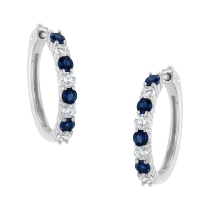 10K White Gold, Â½ Cttw Diamond, &amp; Â½ Cttw Lab-Grown Blue Sapphire Leverback Hoop Earrings (H-I Color, I1-I2 Clarity) by Bids.com