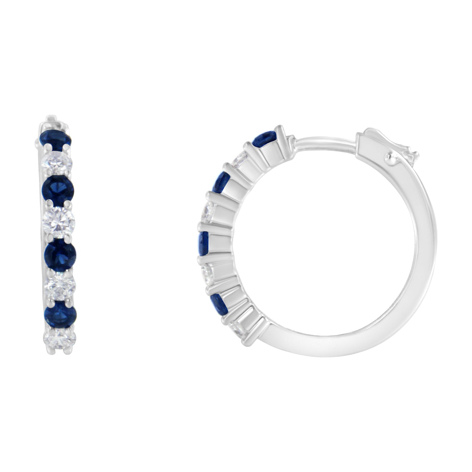 10K White Gold, Â½ Cttw Diamond, &amp; Â½ Cttw Lab-Grown Blue Sapphire Leverback Hoop Earrings (H-I Color, I1-I2 Clarity) by Bids.com