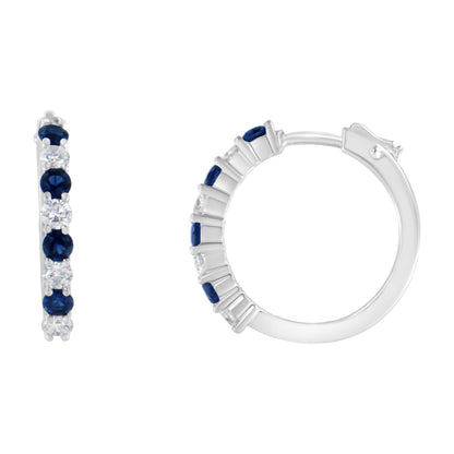 10K White Gold, Â½ Cttw Diamond, &amp; Â½ Cttw Lab-Grown Blue Sapphire Leverback Hoop Earrings (H-I Color, I1-I2 Clarity) by Bids.com