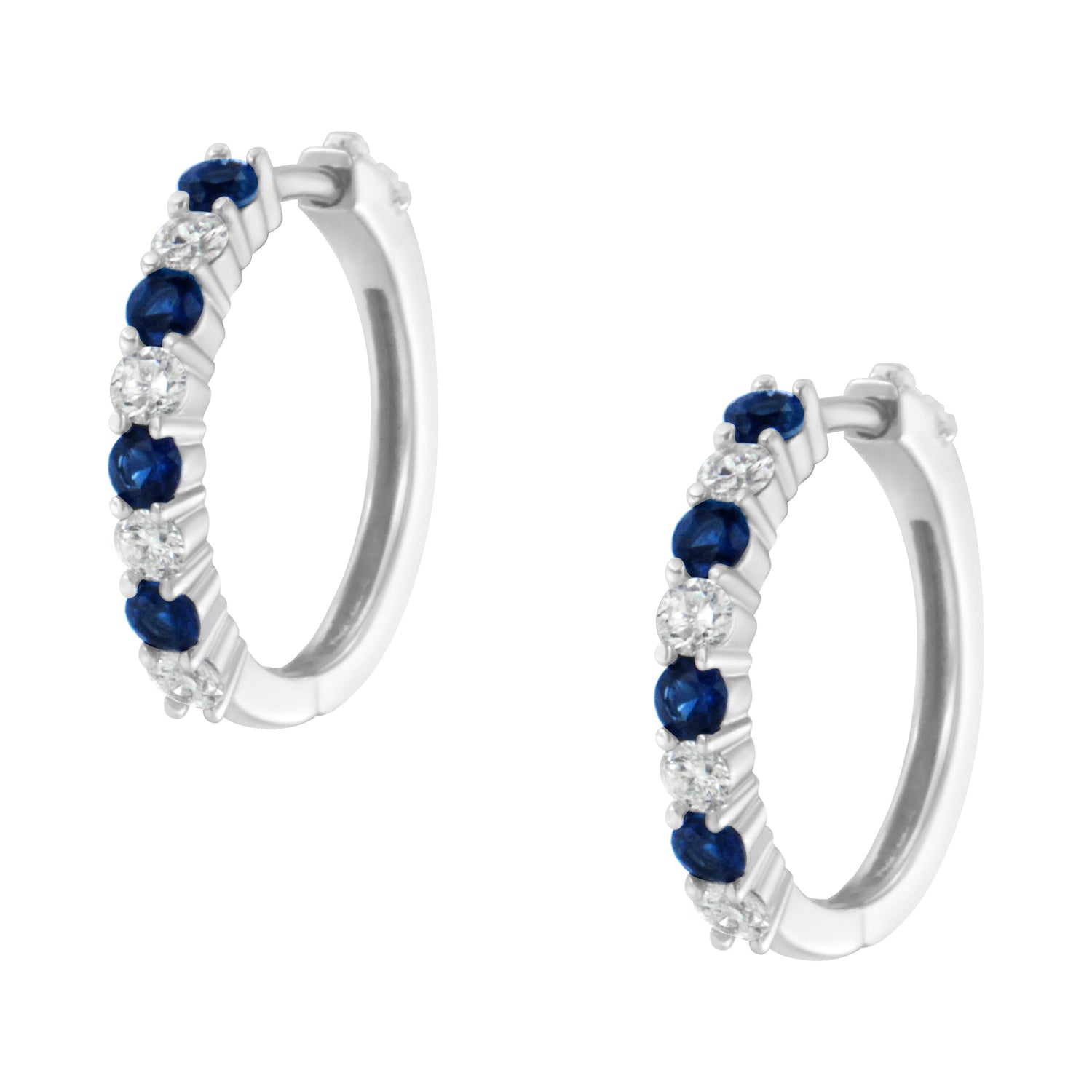 10K White Gold, Â½ Cttw Diamond, &amp; Â½ Cttw Lab-Grown Blue Sapphire Leverback Hoop Earrings (H-I Color, I1-I2 Clarity) by Bids.com