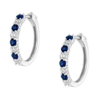 10K White Gold, Â½ Cttw Diamond, &amp; Â½ Cttw Lab-Grown Blue Sapphire Leverback Hoop Earrings (H-I Color, I1-I2 Clarity) by Bids.com