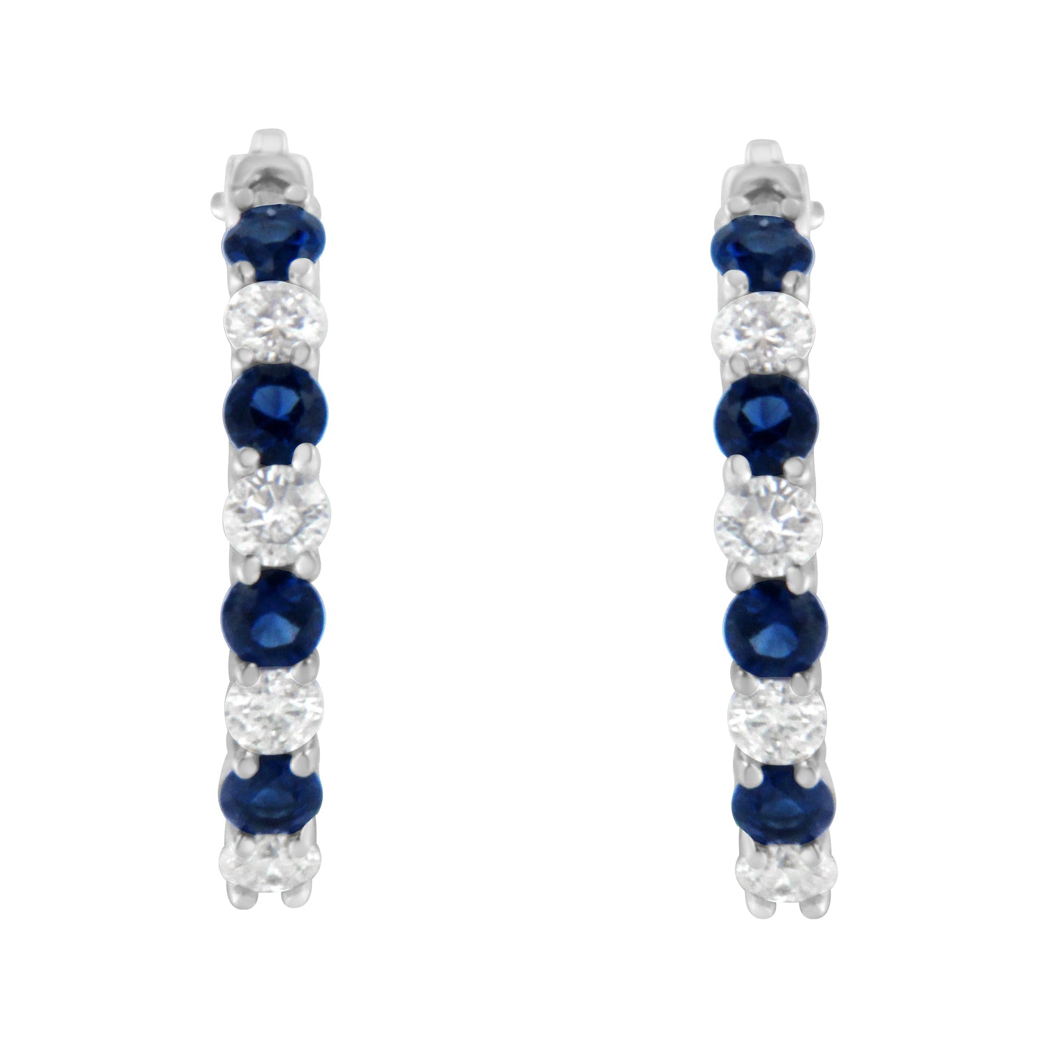 10K White Gold, Â½ Cttw Diamond, &amp; Â½ Cttw Lab-Grown Blue Sapphire Leverback Hoop Earrings (H-I Color, I1-I2 Clarity) by Bids.com