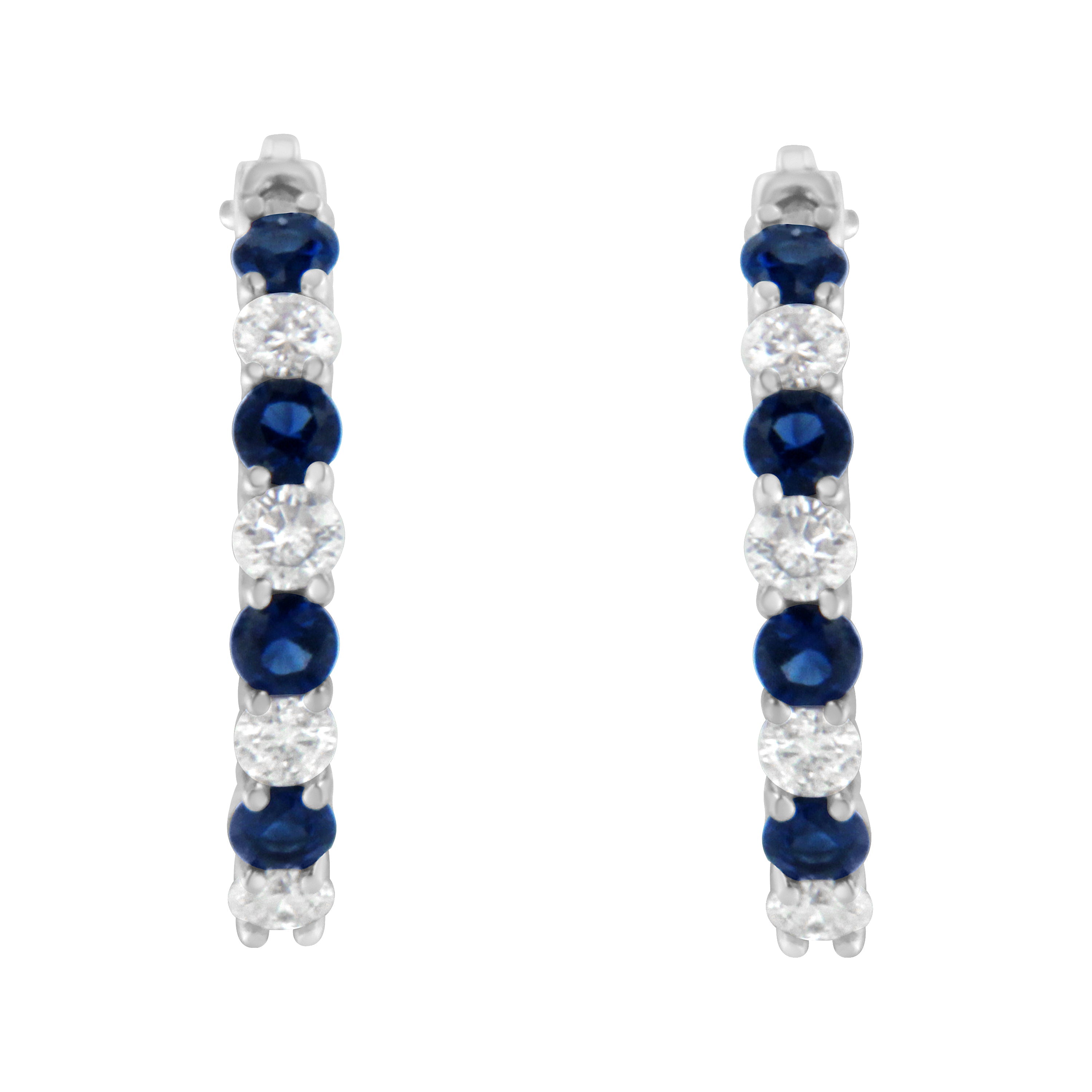 10K White Gold, Â½ Cttw Diamond, &amp; Â½ Cttw Lab-Grown Blue Sapphire Leverback Hoop Earrings (H-I Color, I1-I2 Clarity) by Bids.com