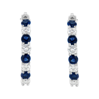 10K White Gold, Â½ Cttw Diamond, &amp; Â½ Cttw Lab-Grown Blue Sapphire Leverback Hoop Earrings (H-I Color, I1-I2 Clarity) by Bids.com
