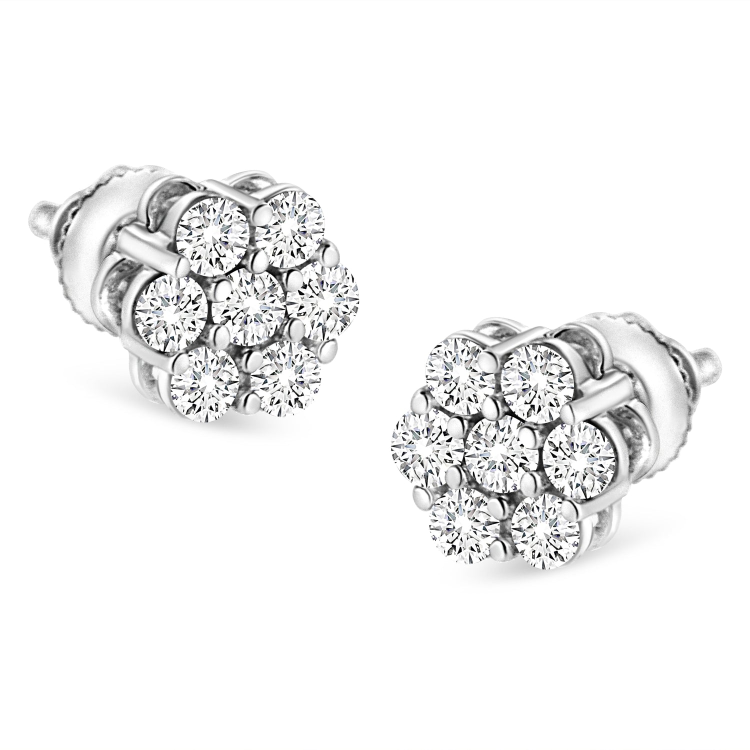 14K White Gold 1/2 cttw Round-Cut Diamond Floral Stud Earrings (I-J Color, SI2-I1 Clarity) by Bids.com