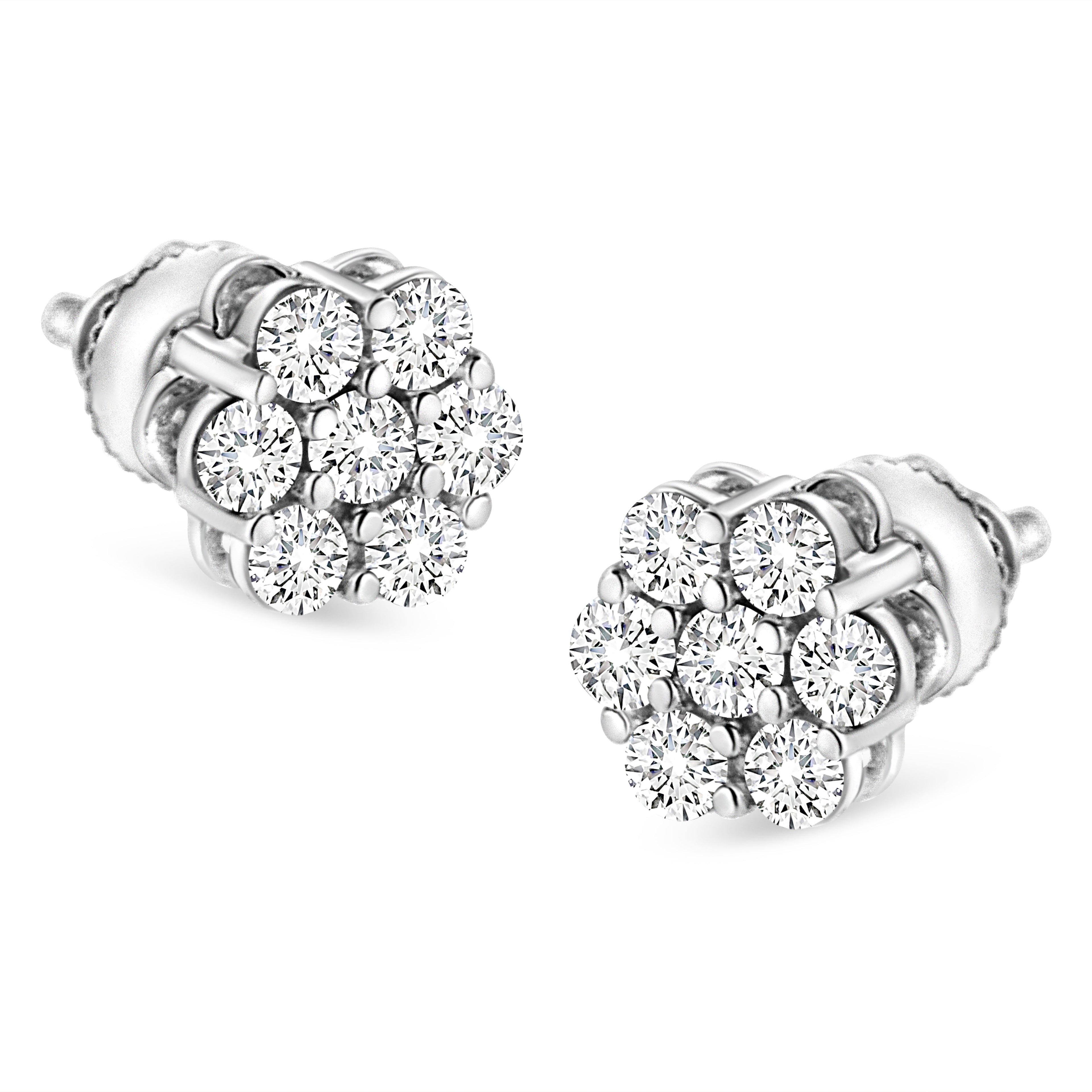 14K White Gold 1/2 cttw Round-Cut Diamond Floral Stud Earrings (I-J Color, SI2-I1 Clarity) by Bids.com
