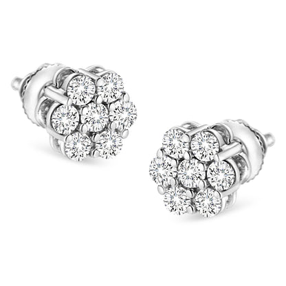 14K White Gold 1/2 cttw Round-Cut Diamond Floral Stud Earrings (I-J Color, SI2-I1 Clarity) by Bids.com