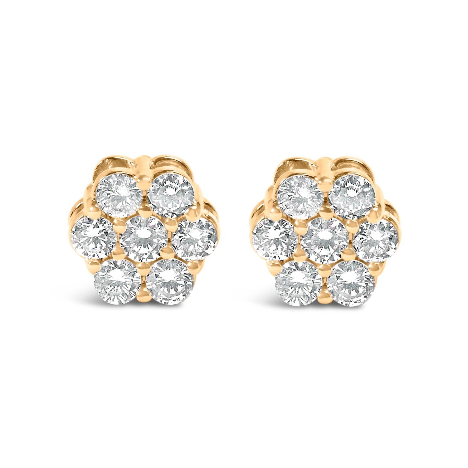 14K Yellow Gold 3/4 Cttw 7 Stone Floral Cluster Round Brilliant Cut Diamond Stud Earrings with Screw Backs (I-J Color, SI2-I1 Clarity) by Bids.com