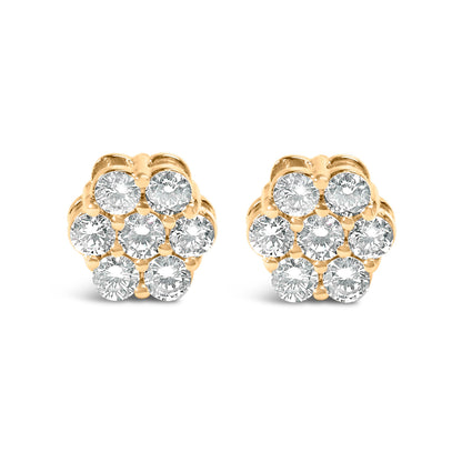 14K Yellow Gold 3/4 Cttw 7 Stone Floral Cluster Round Brilliant Cut Diamond Stud Earrings with Screw Backs (I-J Color, SI2-I1 Clarity) by Bids.com