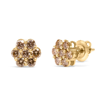 14K Yellow Gold 1.0 Cttw Diamond Floral Stud Earrings (J-K Color, VS2-SI1 Clarity) by Bids.com