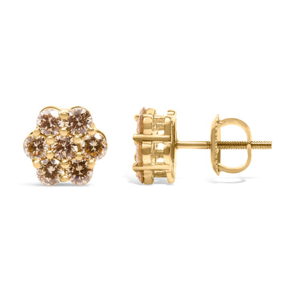 14K Yellow Gold 1.0 Cttw Diamond Floral Stud Earrings (J-K Color, VS2-SI1 Clarity) by Bids.com
