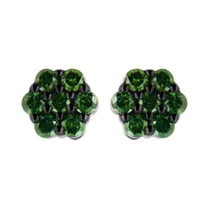 .925 Sterling Silver 1/4 Cttw Treated Yellow Diamond Floral Stud Earrings (Yellow Color, I1-I2 Clarity) by Bids.com