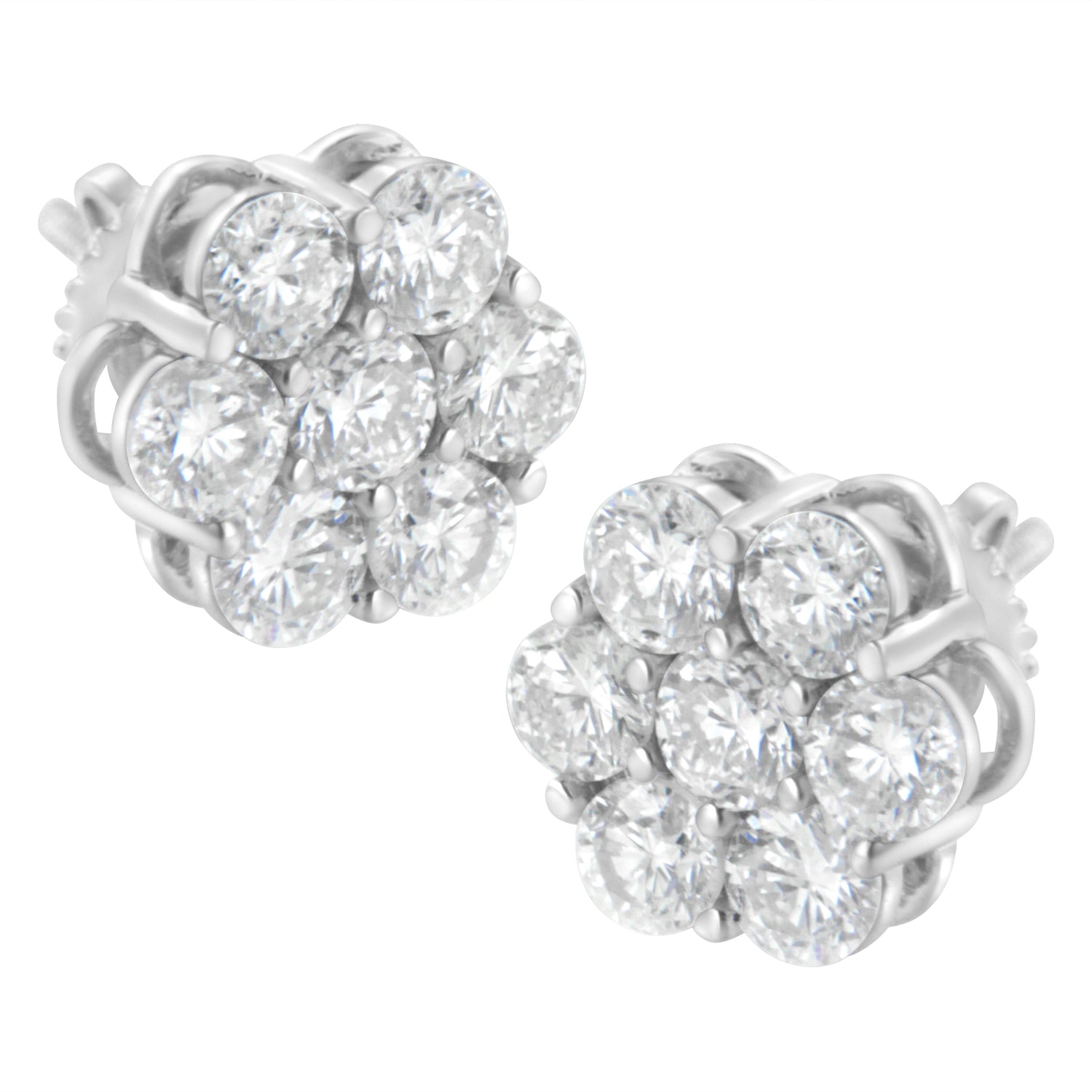 Sterling Silver 2 cttw Floral Composite 7 Stone Diamond Stud Earring (I-J, I1-I2) by Bids.com