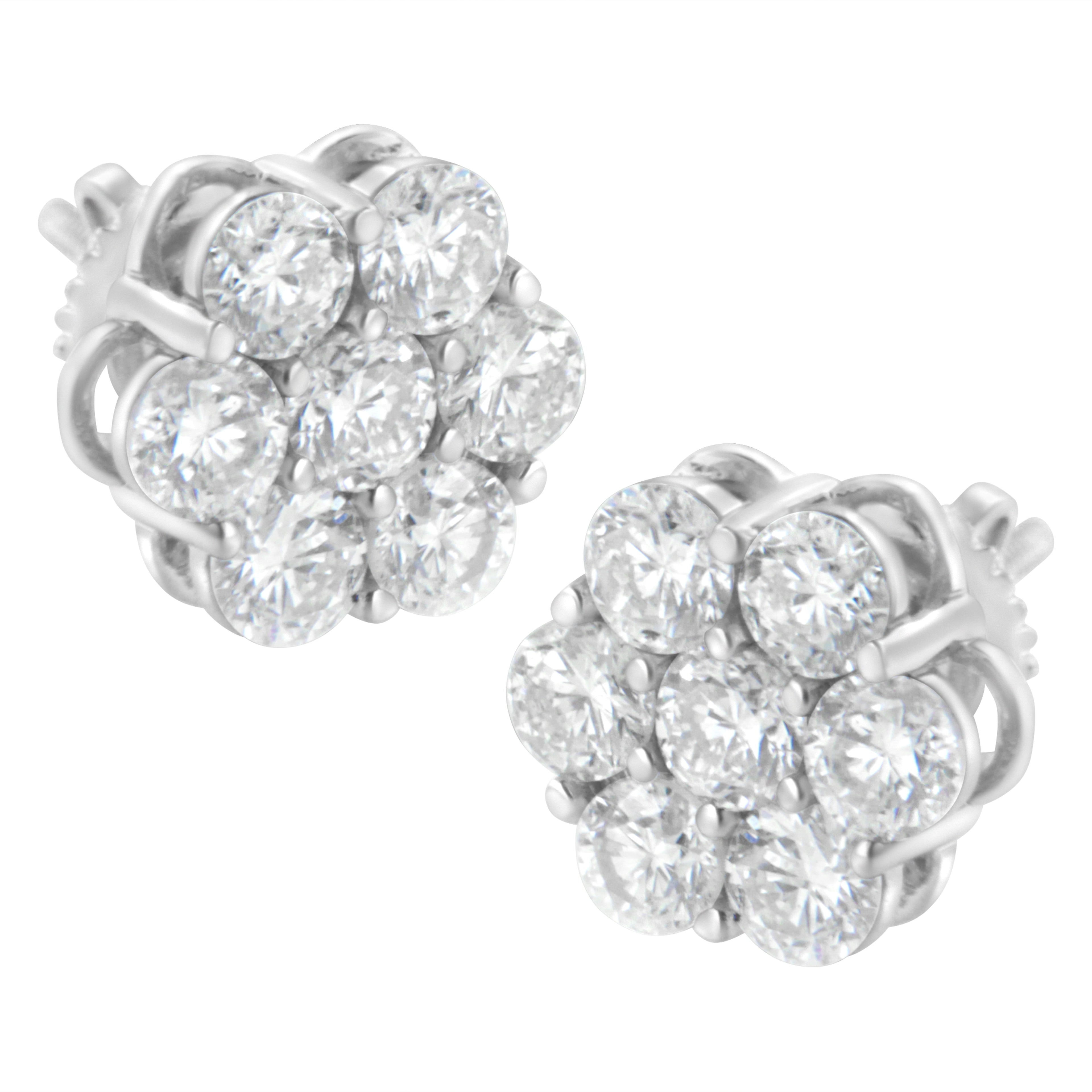 Sterling Silver 2 cttw Floral Composite 7 Stone Diamond Stud Earring (I-J, I1-I2) by Bids.com
