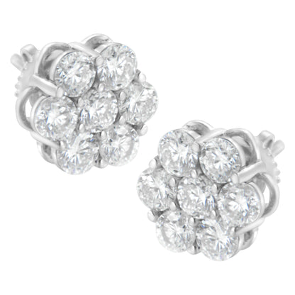 Sterling Silver 2 cttw Floral Composite 7 Stone Diamond Stud Earring (I-J, I1-I2) by Bids.com