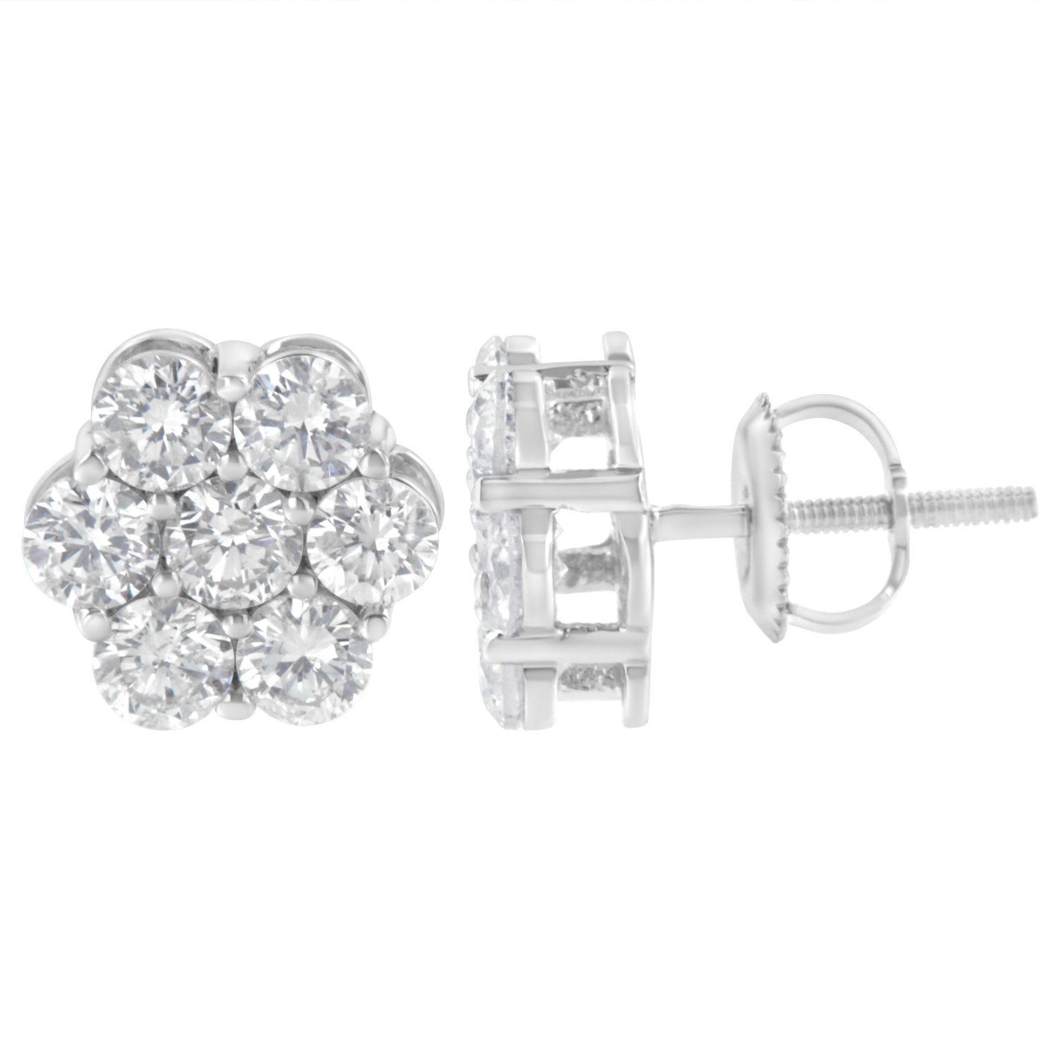 Sterling Silver 2 cttw Floral Composite 7 Stone Diamond Stud Earring (I-J, I1-I2) by Bids.com
