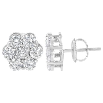 Sterling Silver 2 cttw Floral Composite 7 Stone Diamond Stud Earring (I-J, I1-I2) by Bids.com