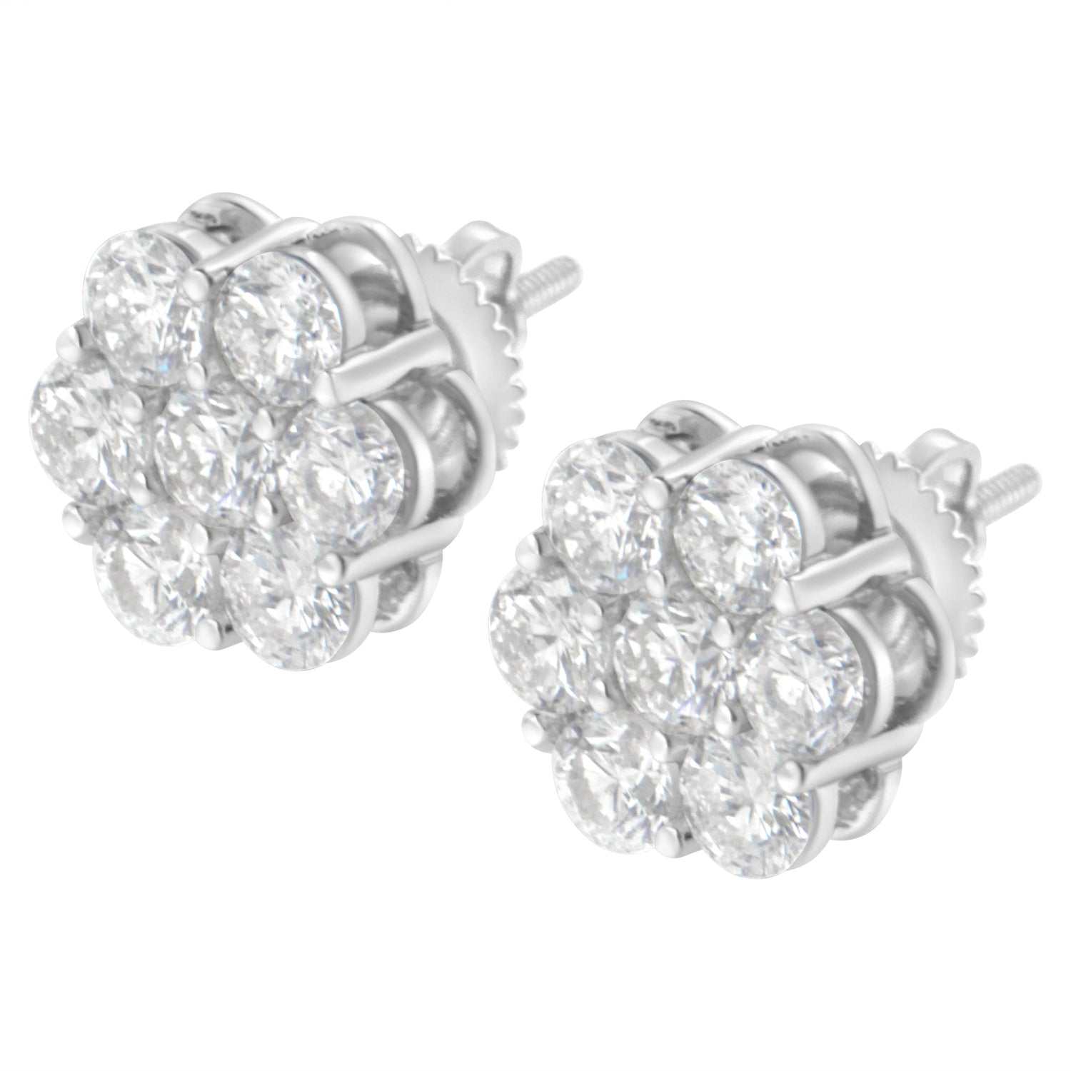 Sterling Silver 2 cttw Floral Composite 7 Stone Diamond Stud Earring (I-J, I1-I2) by Bids.com