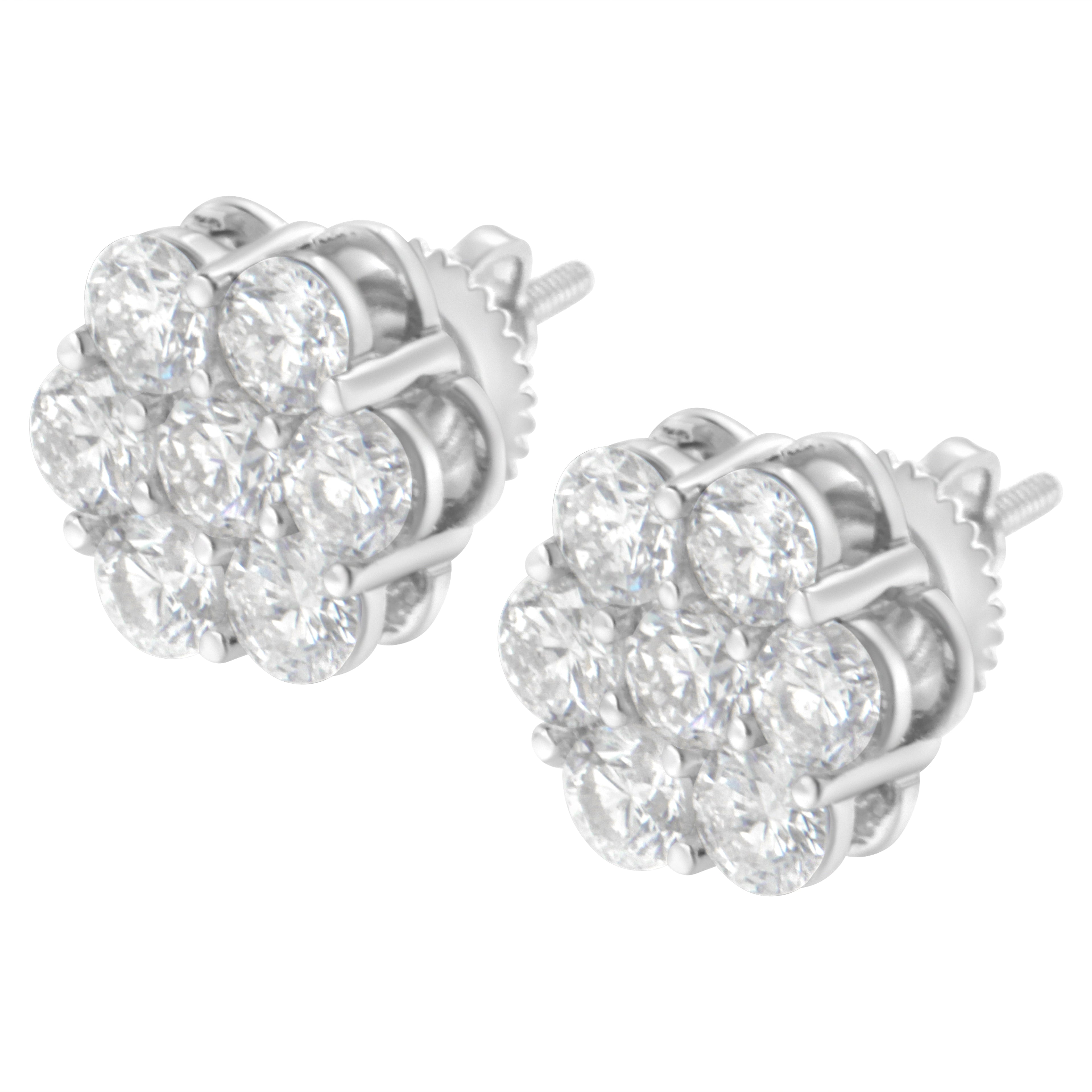 Sterling Silver 2 cttw Floral Composite 7 Stone Diamond Stud Earring (I-J, I1-I2) by Bids.com