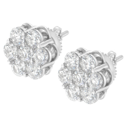 Sterling Silver 2 cttw Floral Composite 7 Stone Diamond Stud Earring (I-J, I1-I2) by Bids.com