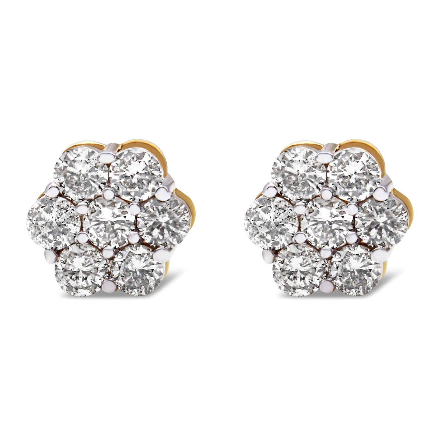 14K Yellow Gold 2.0 Cttw Diamond Floral Cluster Stud Earring with Screw Back (H-I Color, SI1-SI2 Clarity) by Bids.com