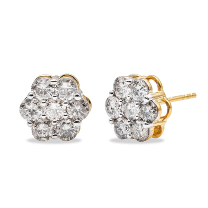 14K Yellow Gold 2.0 Cttw Diamond Floral Cluster Stud Earring with Screw Back (H-I Color, SI1-SI2 Clarity) by Bids.com