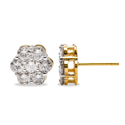 14K Yellow Gold 2.0 Cttw Diamond Floral Cluster Stud Earring with Screw Back (H-I Color, SI1-SI2 Clarity) by Bids.com
