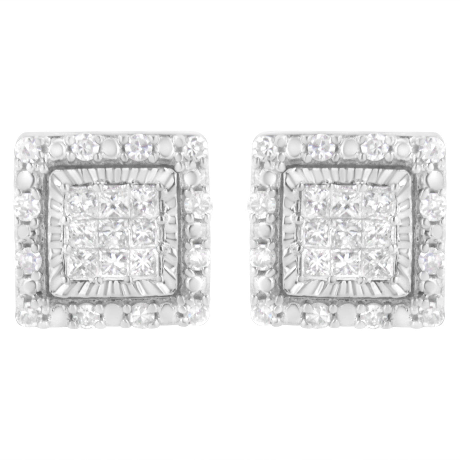10K White Gold 1/2 cttw Invisible Set Princess-Cut Diamond Square Stud Earring (I-J Color, I1-I2 Clarity) by Bids.com