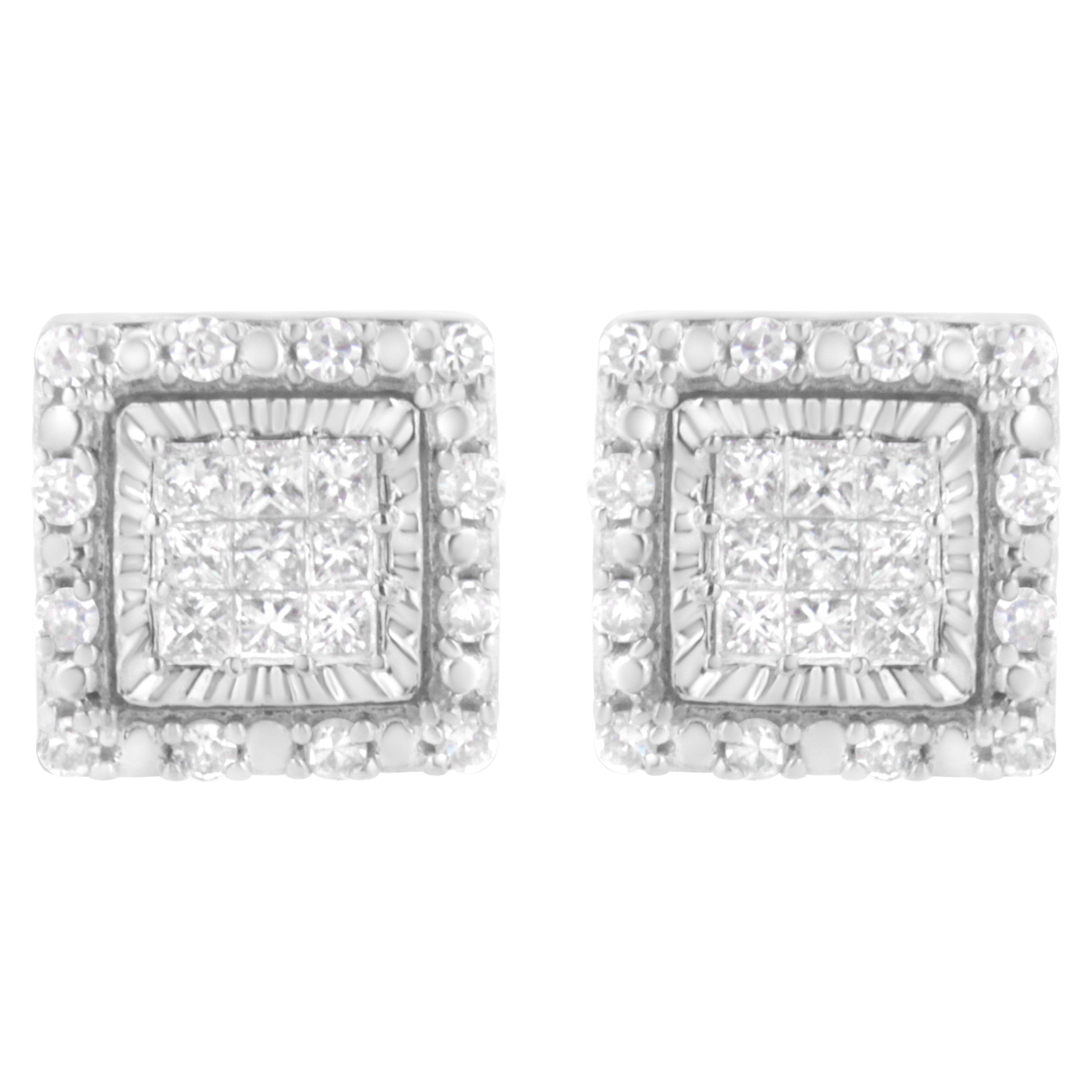 10K White Gold 1/2 cttw Invisible Set Princess-Cut Diamond Square Stud Earring (I-J Color, I1-I2 Clarity) by Bids.com