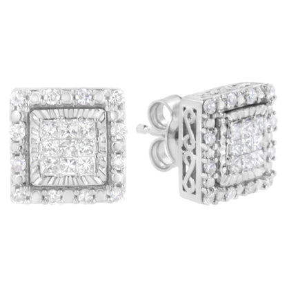 10K White Gold 1/2 cttw Invisible Set Princess-Cut Diamond Square Stud Earring (I-J Color, I1-I2 Clarity) by Bids.com