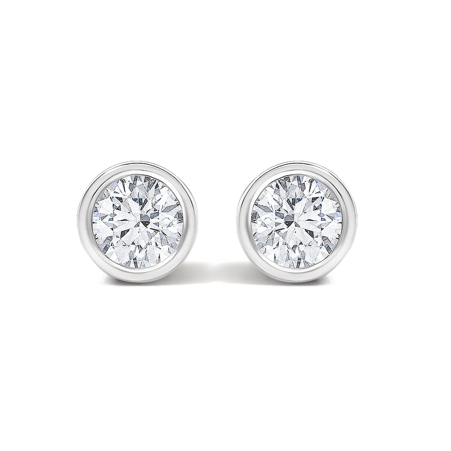 14K White Gold 1/2 Cttw Lab Grown Diamond Bezel Solitaire Stud Earrings  DestGlow