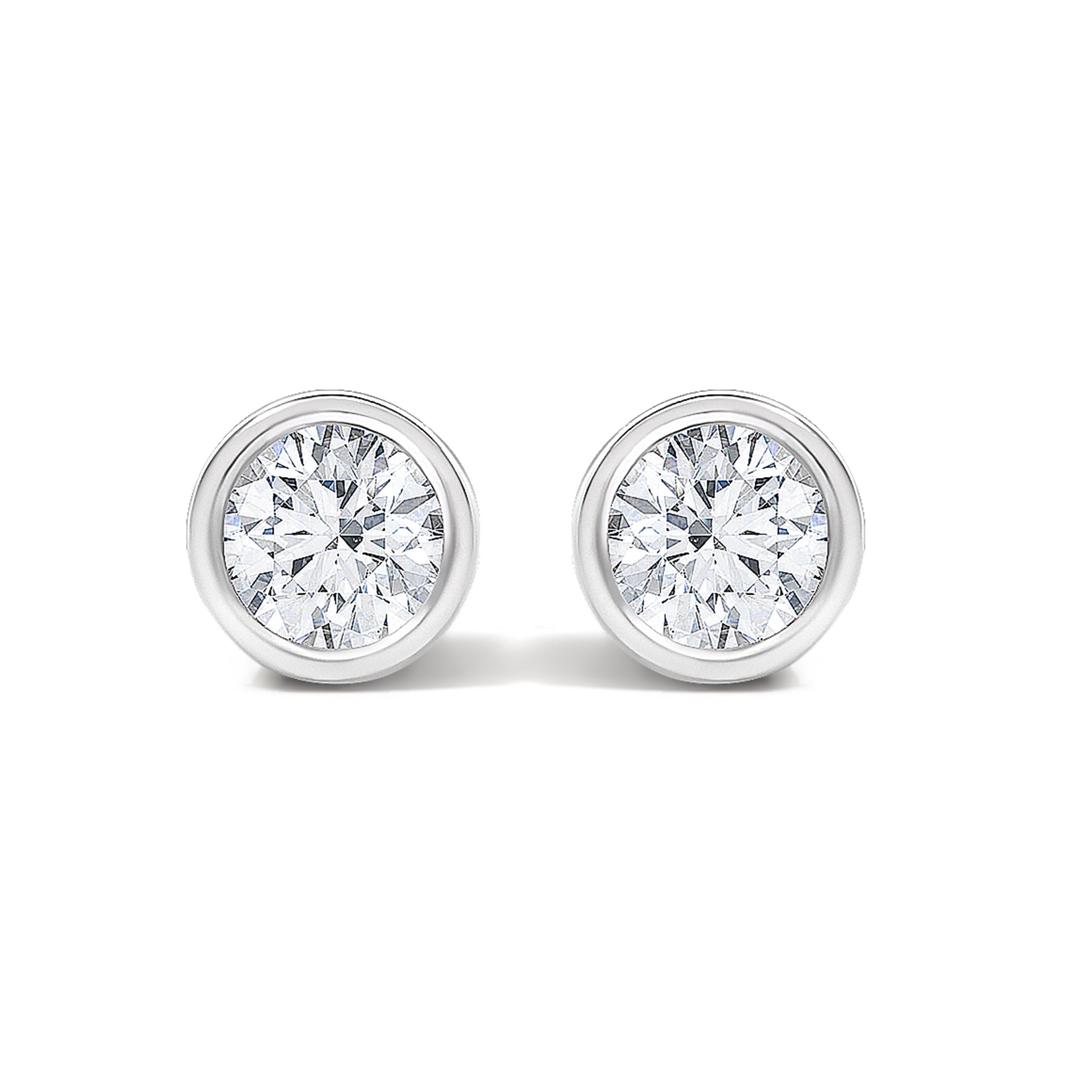 14K White Gold 1/2 Cttw Lab Grown Diamond Bezel Solitaire Stud Earrings  DestGlow