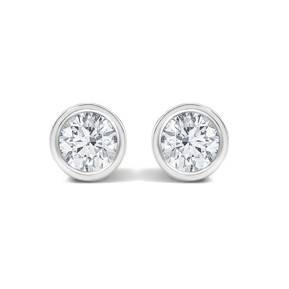 14K White Gold 1/2 Cttw Lab Grown Diamond Bezel Solitaire Stud Earrings  DestGlow