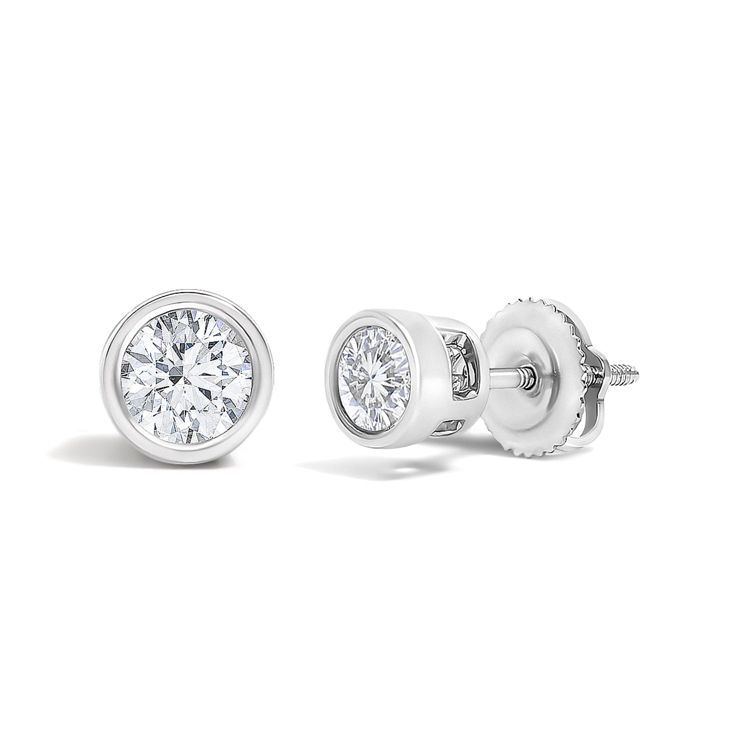 14K White Gold 1/2 Cttw Lab Grown Diamond Bezel Solitaire Stud Earrings  DestGlow